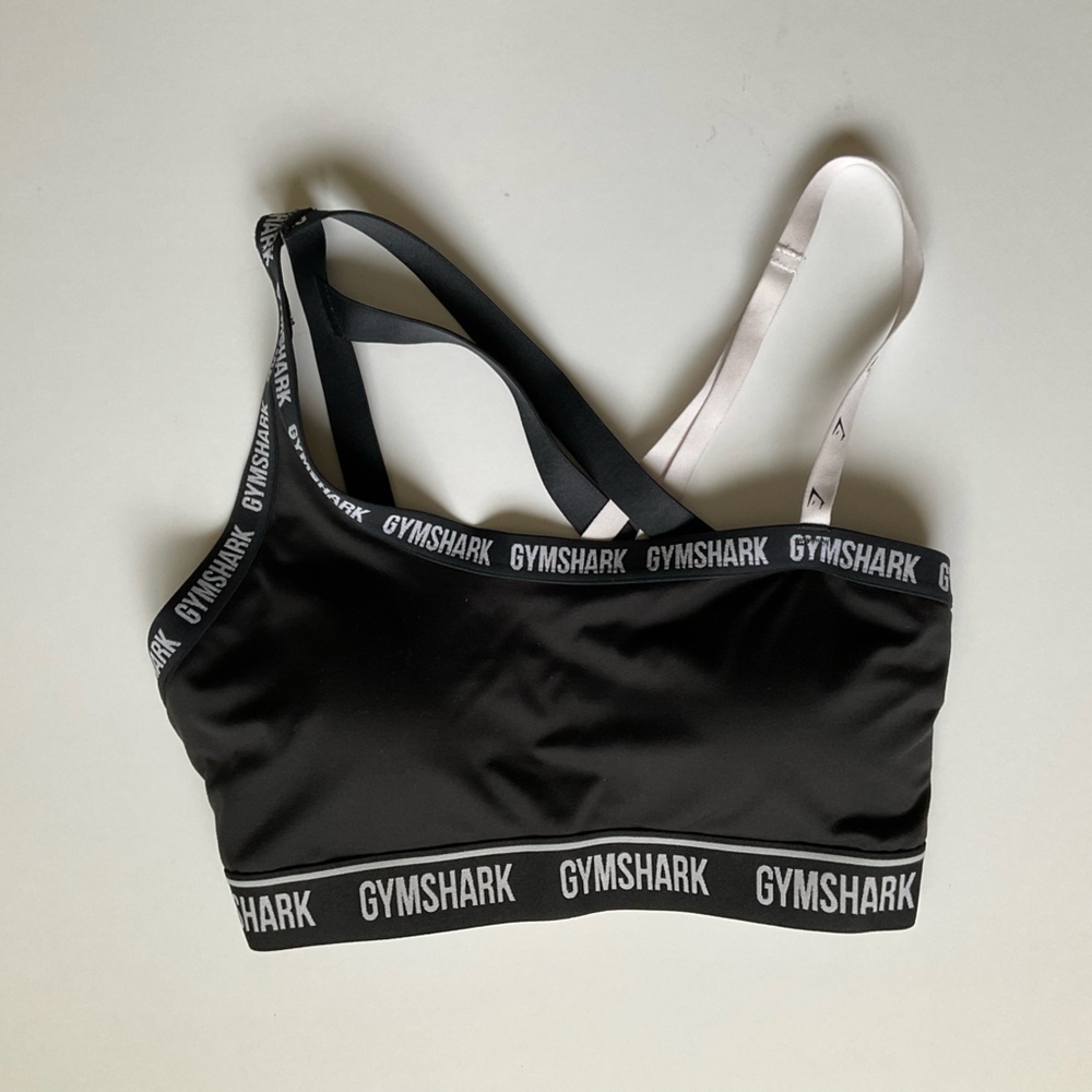 Gymshark Black and White Strappy Sports Bra & shorts set